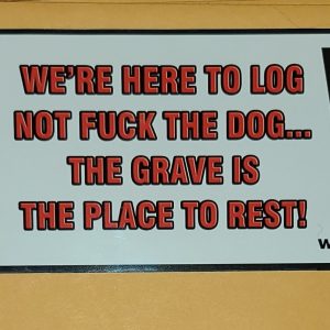 We're here to log sticker